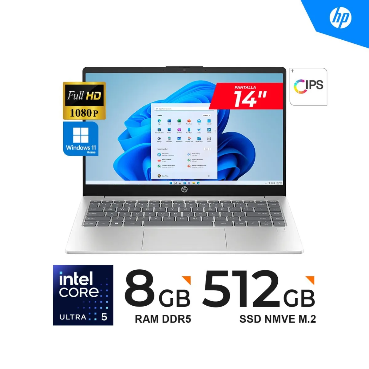 HP - LAPTOP HP 14-EP1001LA 14" FHD IPS CORE ULTRA 5 125H 1.2/4.5GHZ 8GB DDR5/ 512GB SSD/ WINDOWS 11 HOME