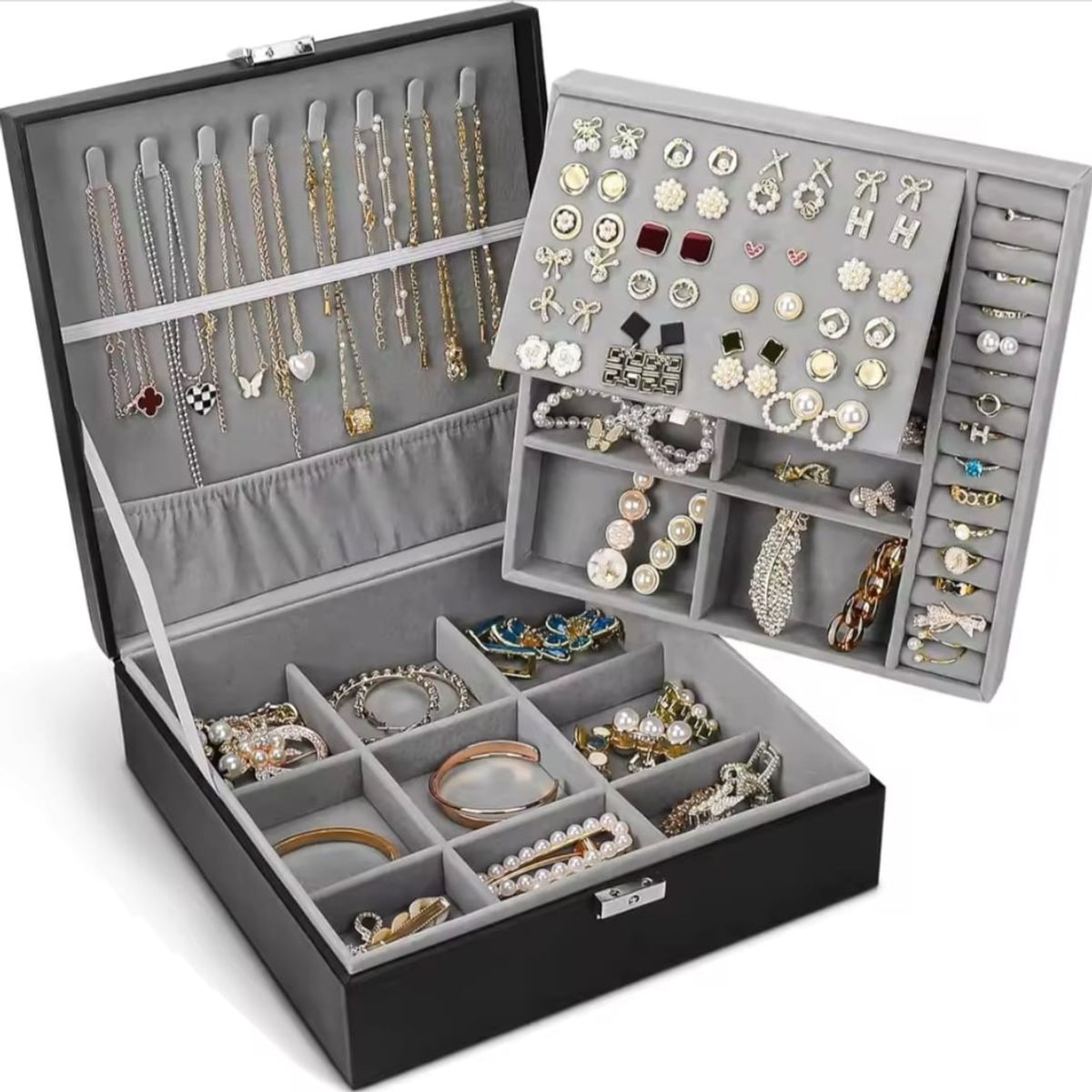 GENERICO - Joyero Caja Organizadora Portátil de Joyas 2 Niveles