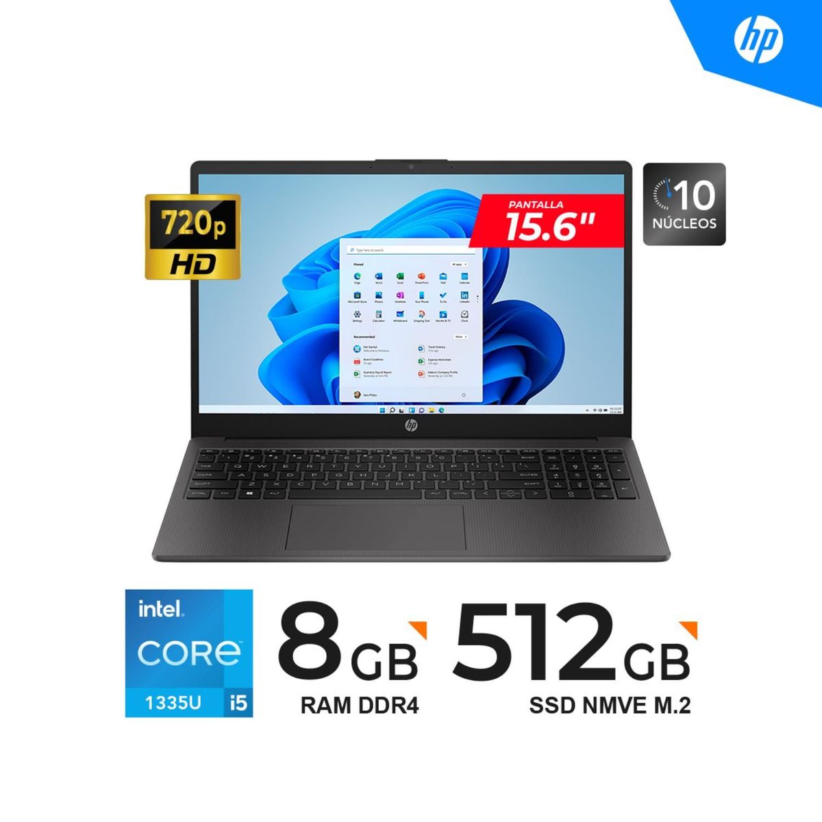 HP - LAPTOP HP 250 G10 15.6 HD CORE I5-1335U / 8GB DDR4 / 512GB SSD / FREEDOS