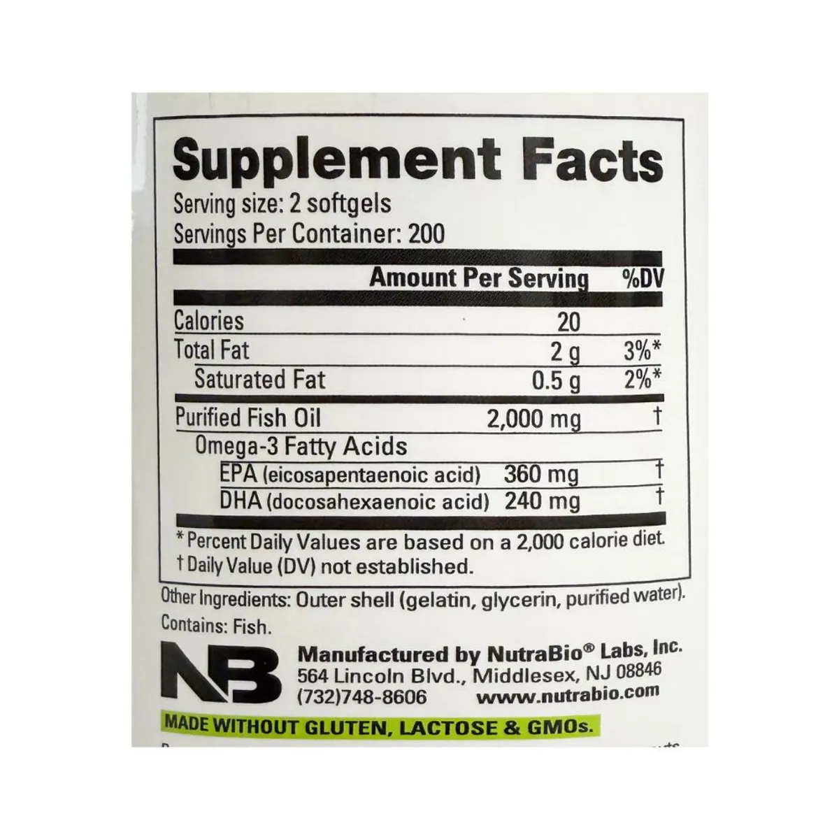 NUTRABIO - OMEGA 3 NUTRABIO 400 Softgels wellness