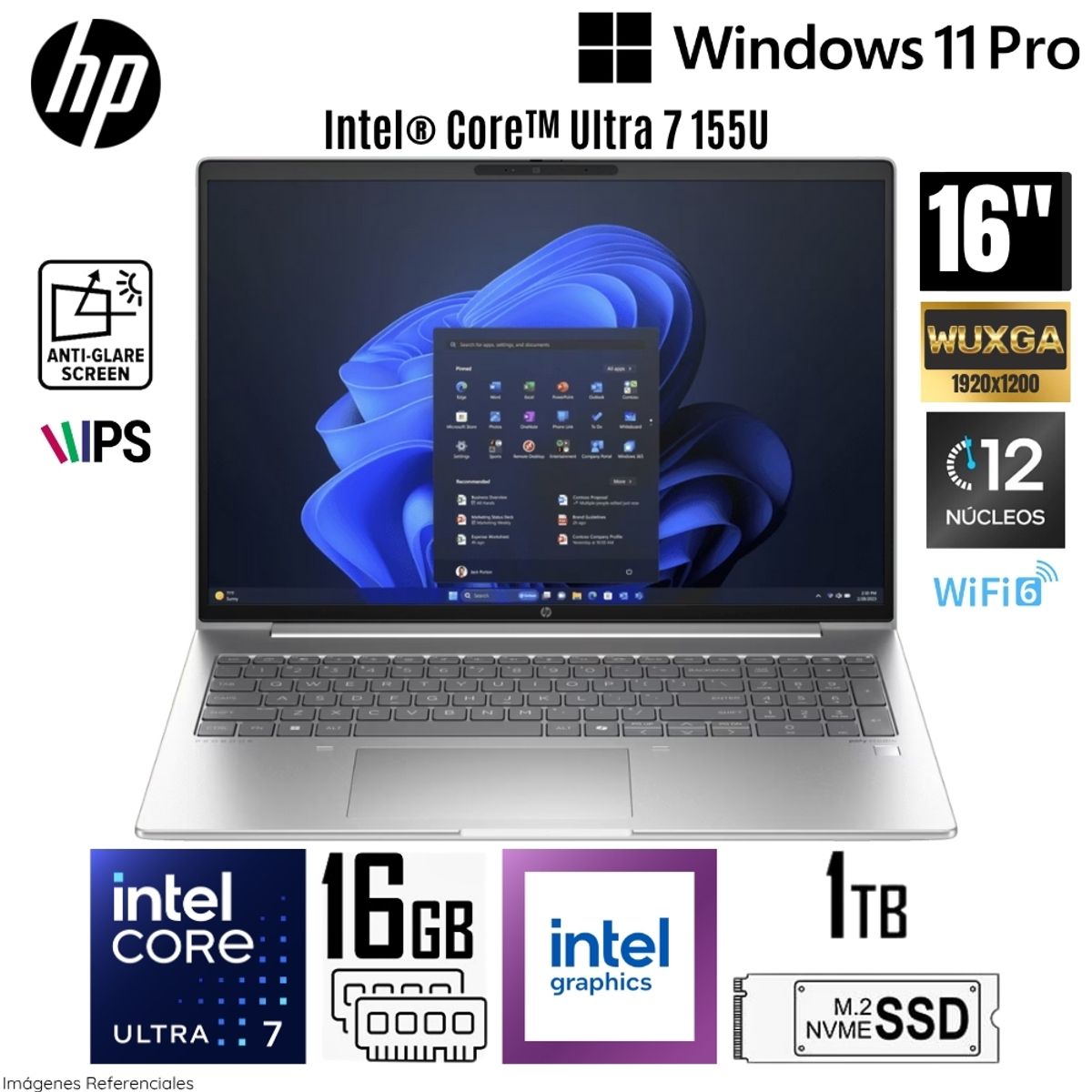 HP - Laptop HP ProBook 460 G11 Intel Core Ultra 7-155U 16GB RAM 1TB SSD 16"  WUXGA Win 11 Pro - A24Z6LT
