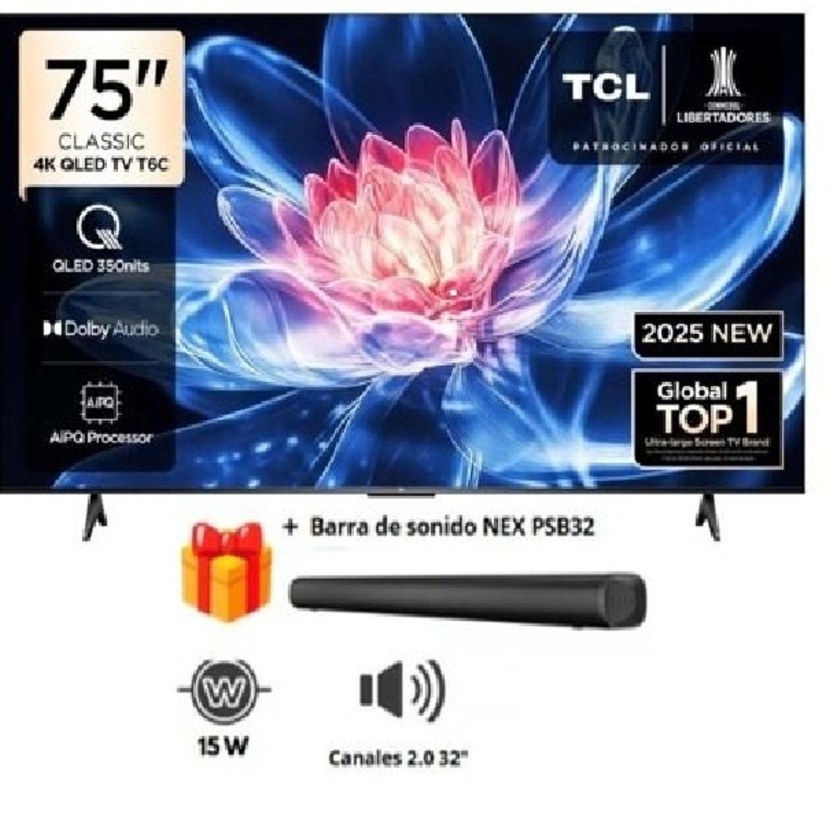 TCL - Televisor TCL QLED 75" UHD 4K Smart TV 75T6C Modelo 2025 + soundbar