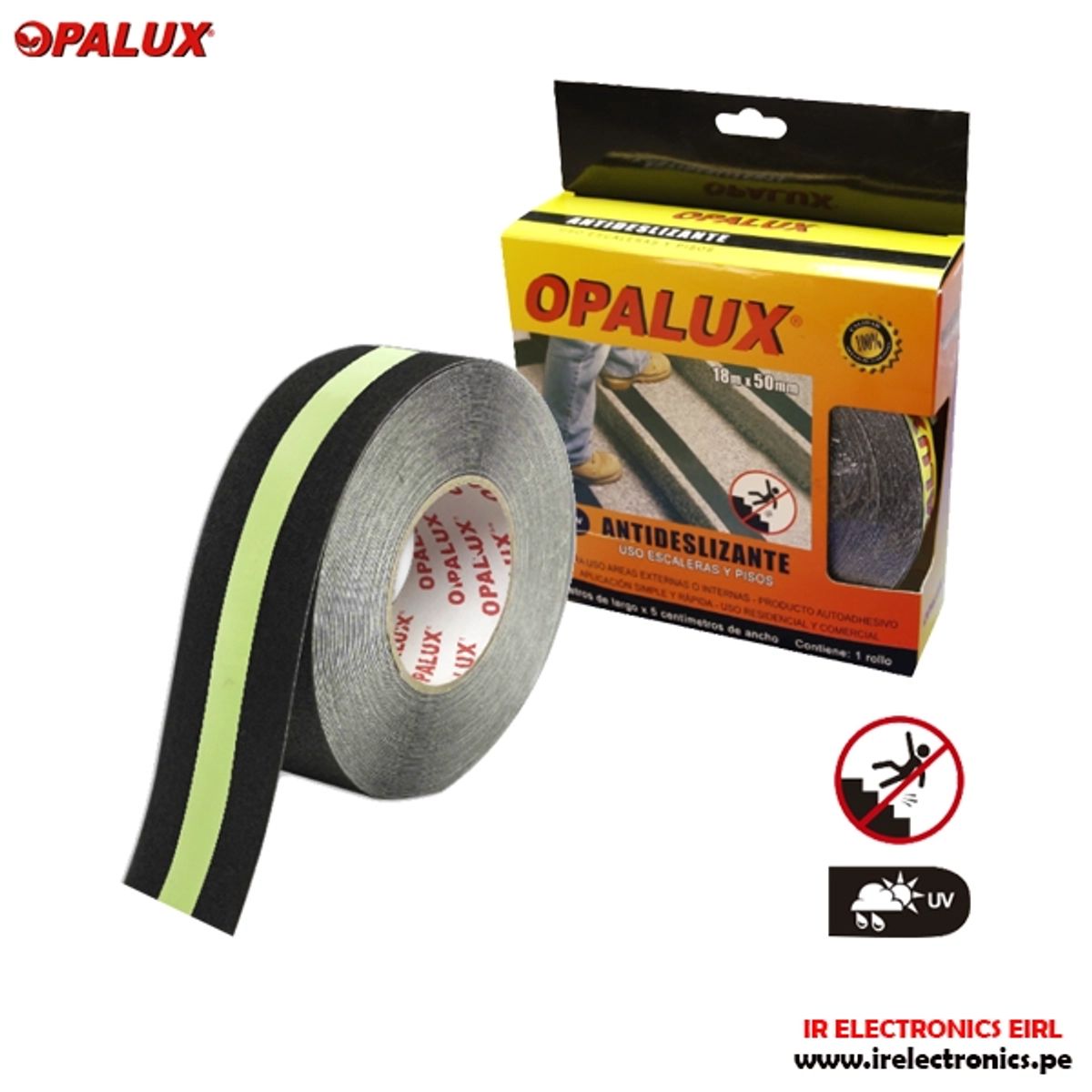 OPALUX - Cinta Antideslizante Opalux Negrofoto Luminiscente 18mx50mm - AN-18NF