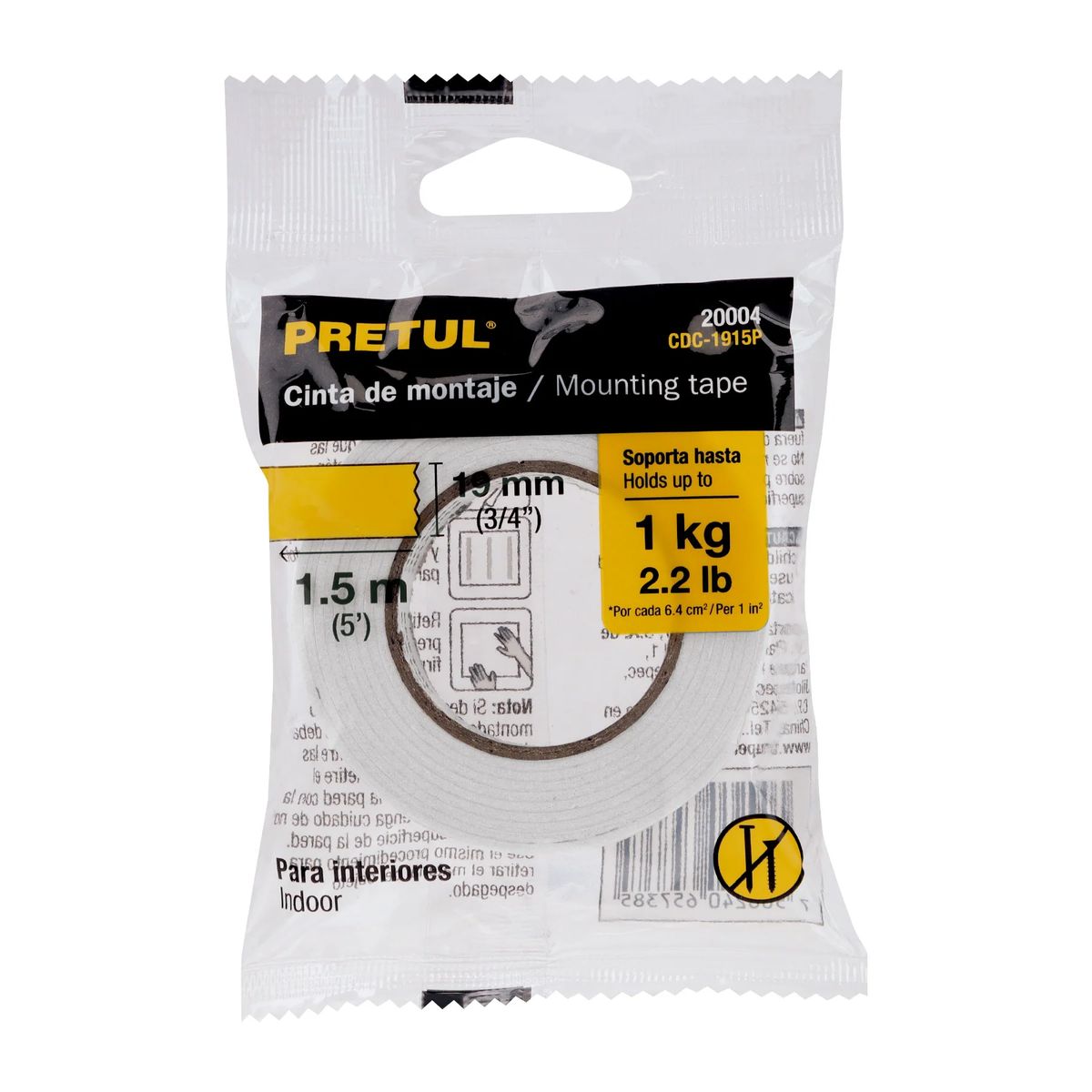 PRETUL - Cinta Doble Contacto de 19mm x 15 m Pretul - 20004