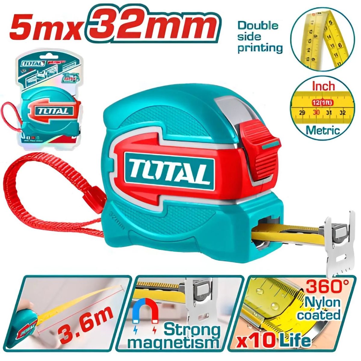 TOTAL TOOLS - Wincha Cinta Métrica De 5M X 32MM Total - TMT80532