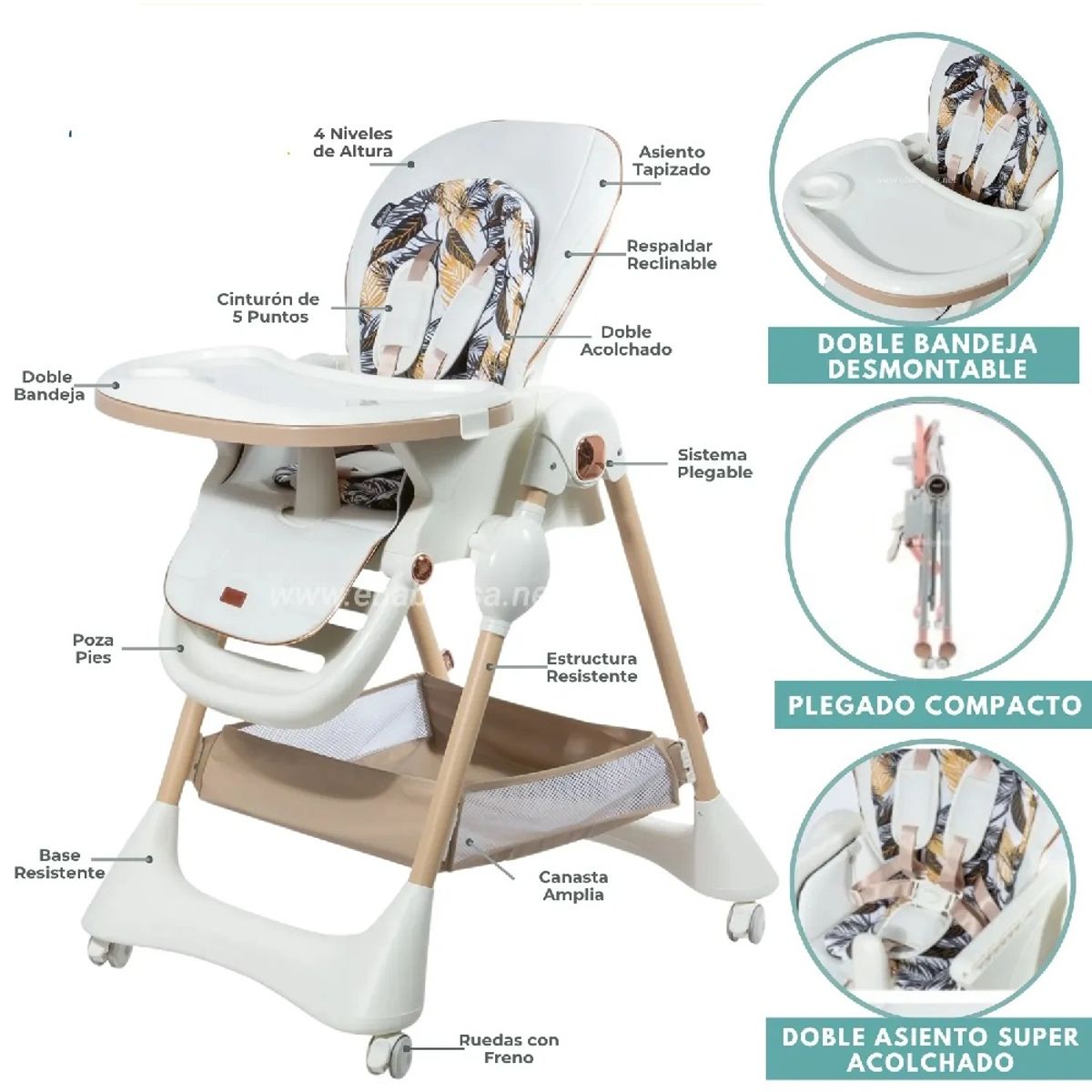 EBABY - SILLA DE COMER WROWI RESPALDAR RECLINABLE  PEGABLE -BLANCO