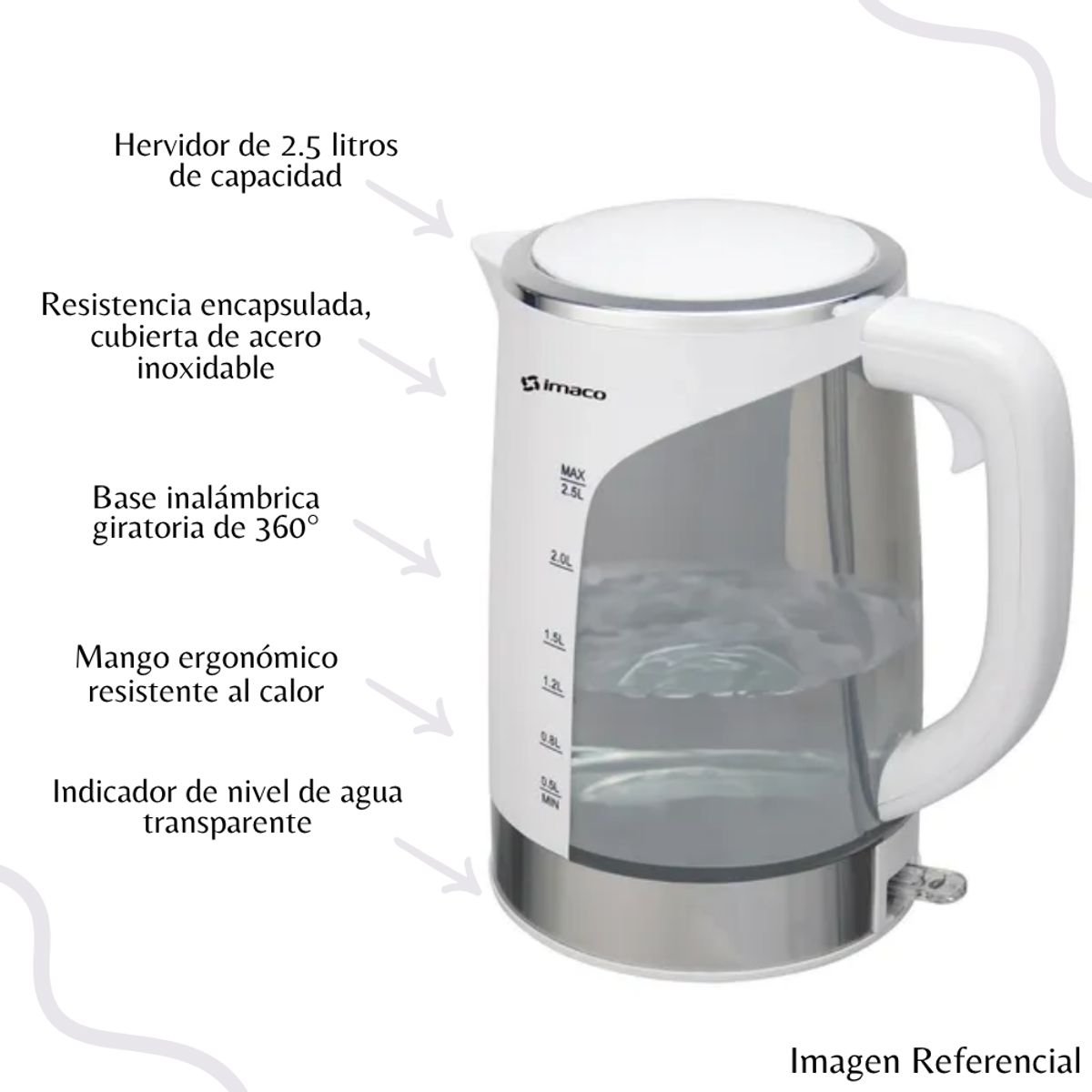 IMACO - Hervidor Eléctrico Imaco de 2.5 Lt de 2200W - KE2500