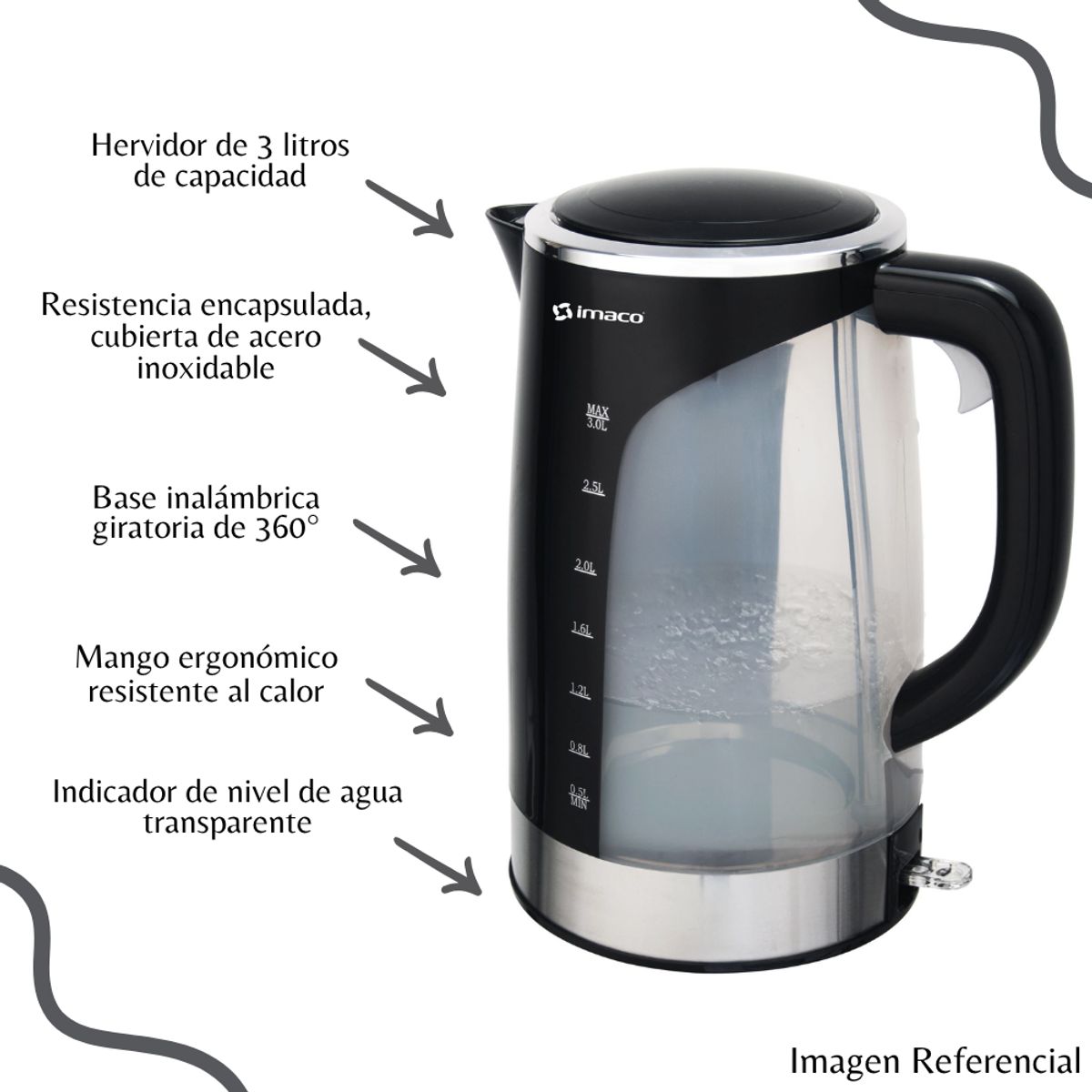 IMACO - Hervidor Eléctrico Imaco de 3 Lt de 2200W - KE3000