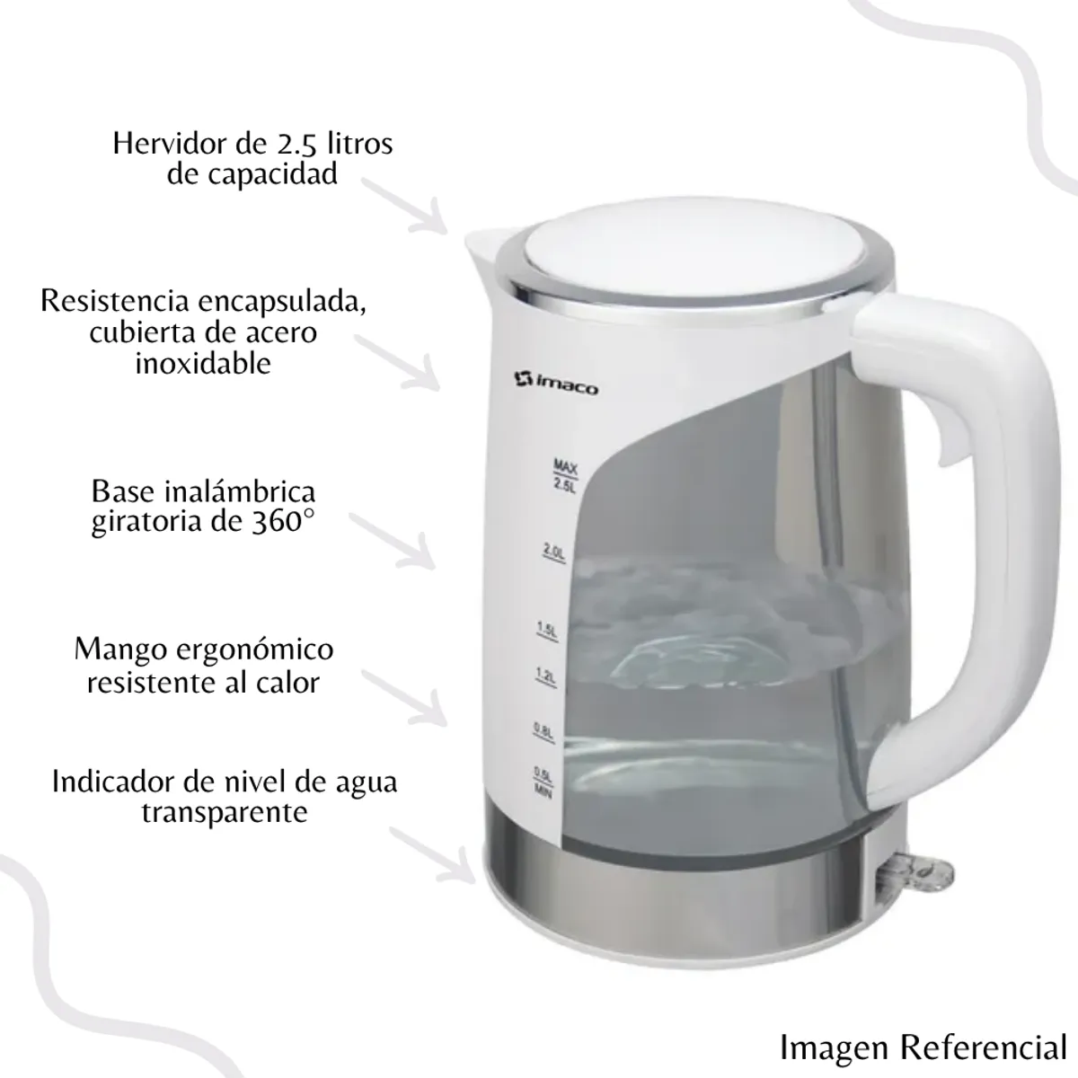 IMACO - Hervidor Eléctrico Imaco de 2.5 Lt de 2200W - KE2500