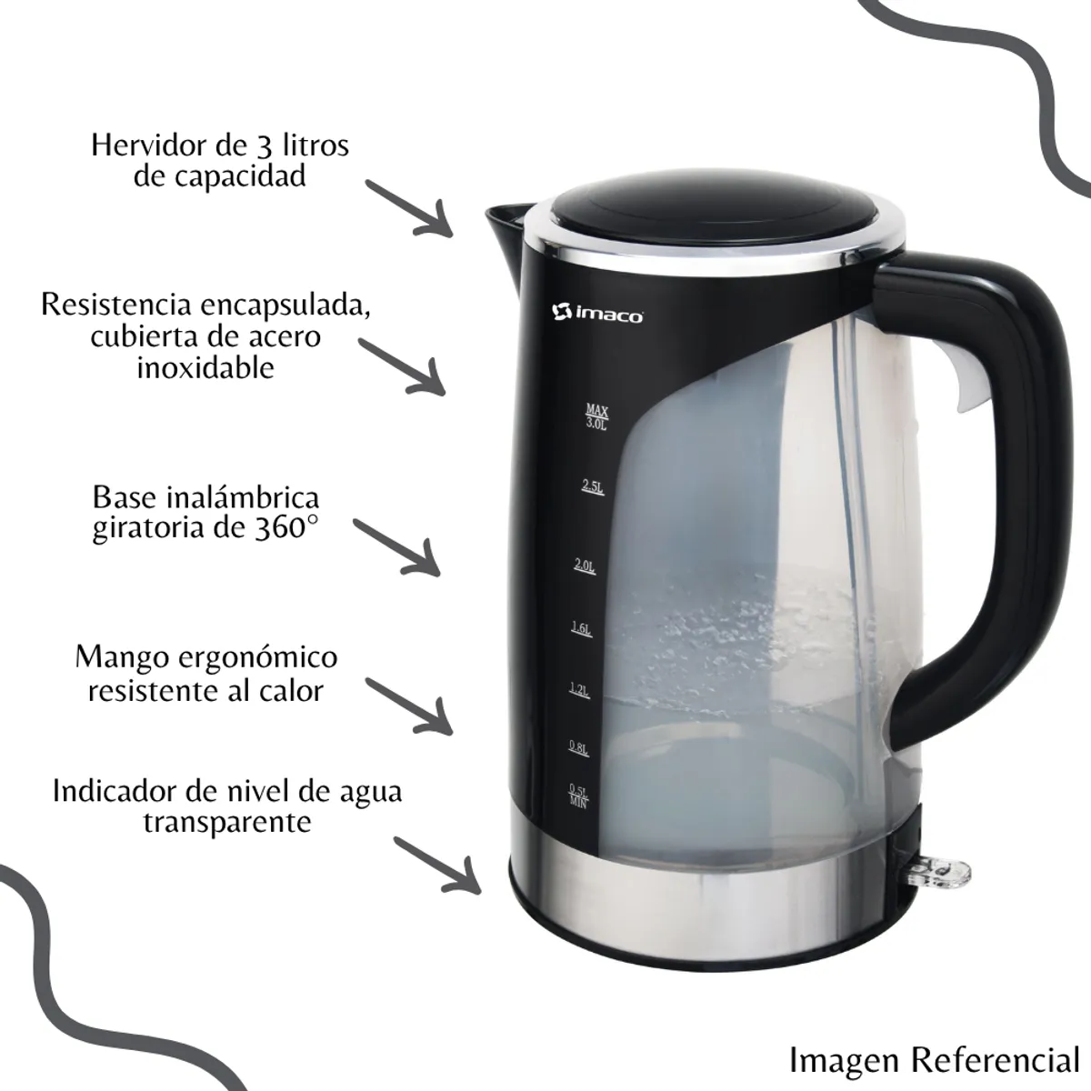 IMACO - Hervidor Eléctrico Imaco de 3 Lt de 2200W - KE3000
