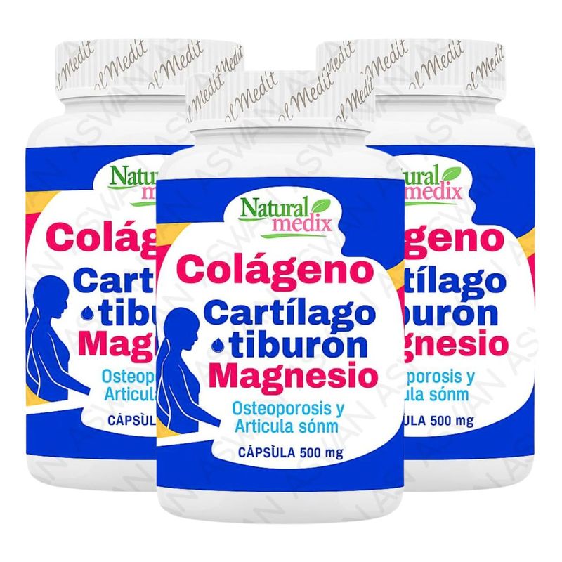 GENERICO - Pack de 3 Colágeno Cartilago de Tiburón & Magnesio 100 Cápsulas - Natural Medix