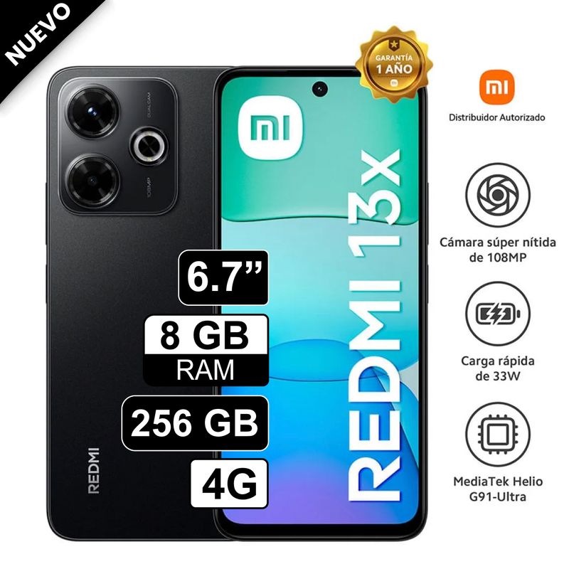 REDMI - Celular Xiaomi Redmi 13X 4G 256GB 8GB RAM cámara 108MP + 2MP frontal 13MP 67 negro