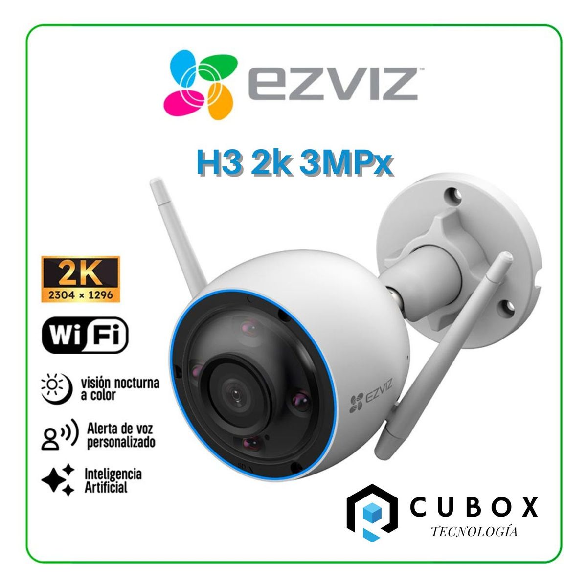 EZVIZ - Cámara Seguridad H3 Ezviz 3Mp 2K Vision Nocturna Color