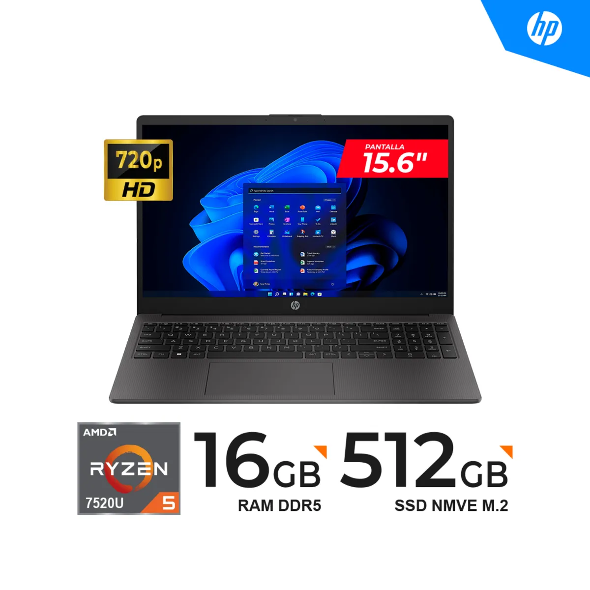 HP - LAPTOP HP 255 G10 15.6" HD AMD RYZEN 5 7520U, 4.30GHz 16 GB DDR5, 512GB SSD FREEDOS