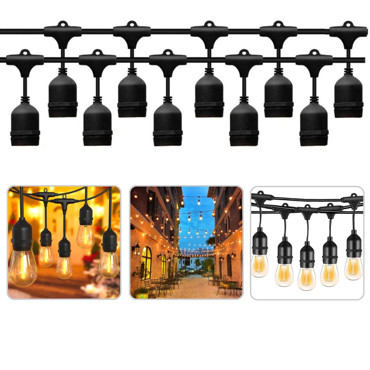 SEISA - Cable Socket Luces Guirnalda De 10 Metros Para 20 Focos