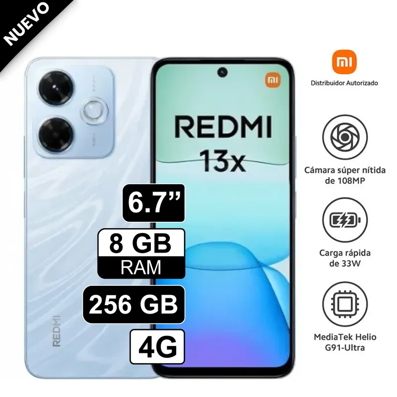 REDMI - Celular Xiaomi Redmi 13X 4G 256GB 8GB RAM cámara 108MP + 2MP frontal 13MP 67 Azul
