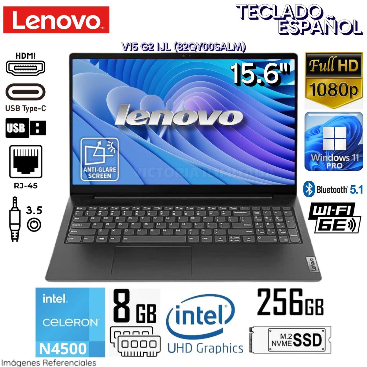 LENOVO - Laptop Lenovo V15 G2 IJL 82QY00SALM Intel Celeron N4500 8GB RAM 256GB SSD 156 FHD