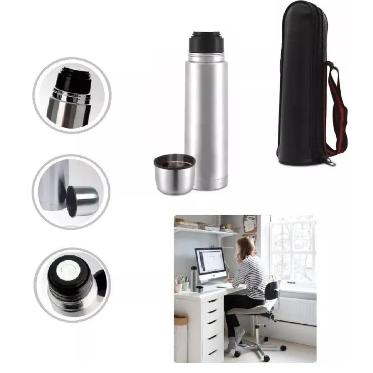 GENERICO - Termo De Acero Inoxidable Personal 500ml Con Funda