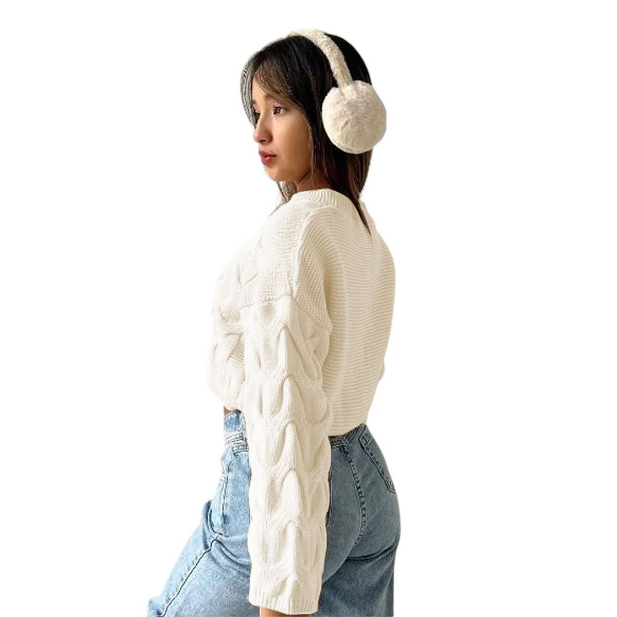 GENERICO - Chompa Mujer Cerrada Hilo Frances 359G-23 Color Perla