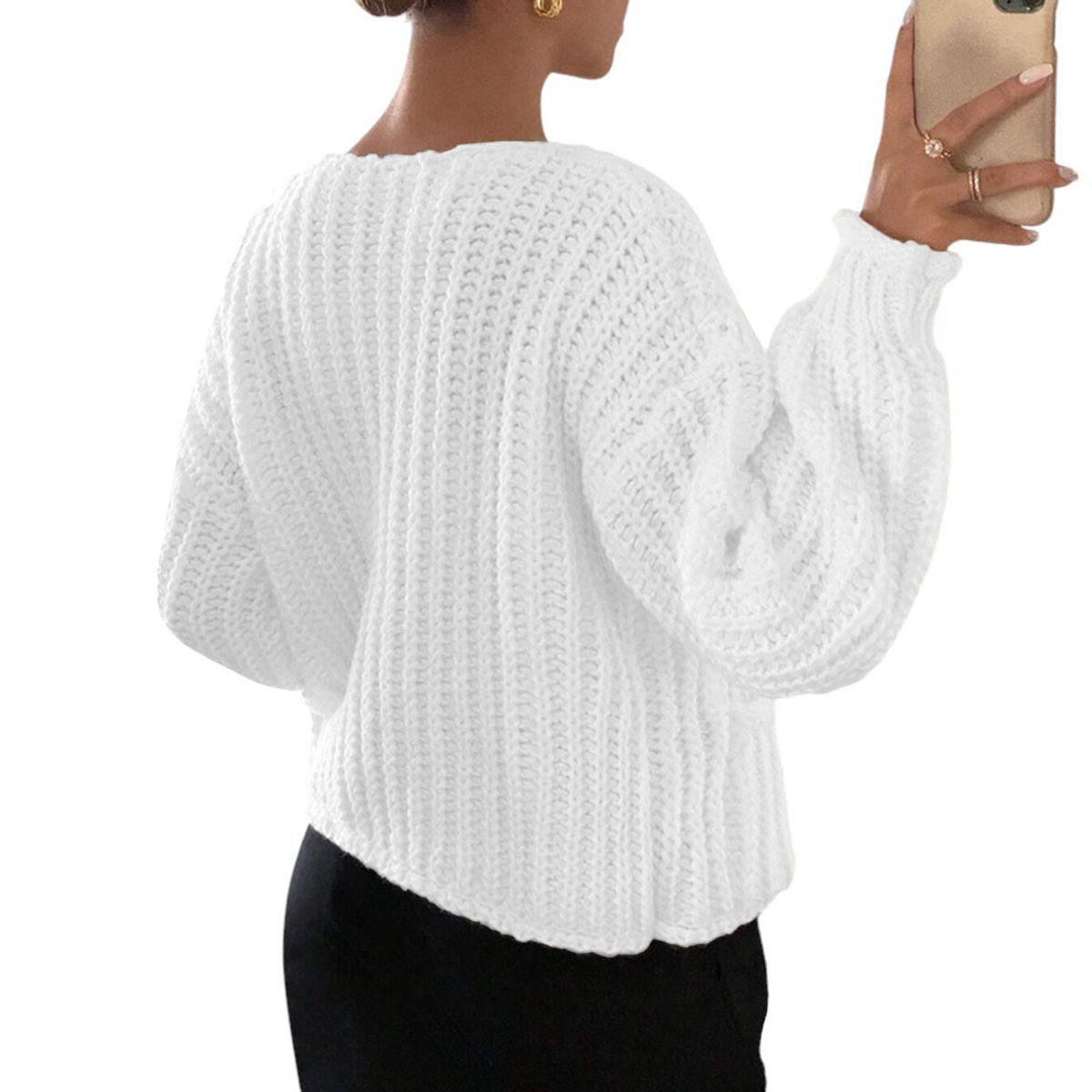 GENERICO - Chompa Mujer Hilo Bolsillos Botones 359G-30 Color Blanco