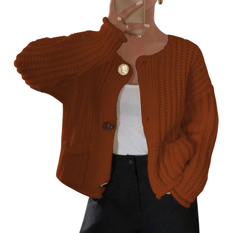 GENERICO - Chompa Mujer Hilo Bolsillos Botones 359G-30 Color Camel