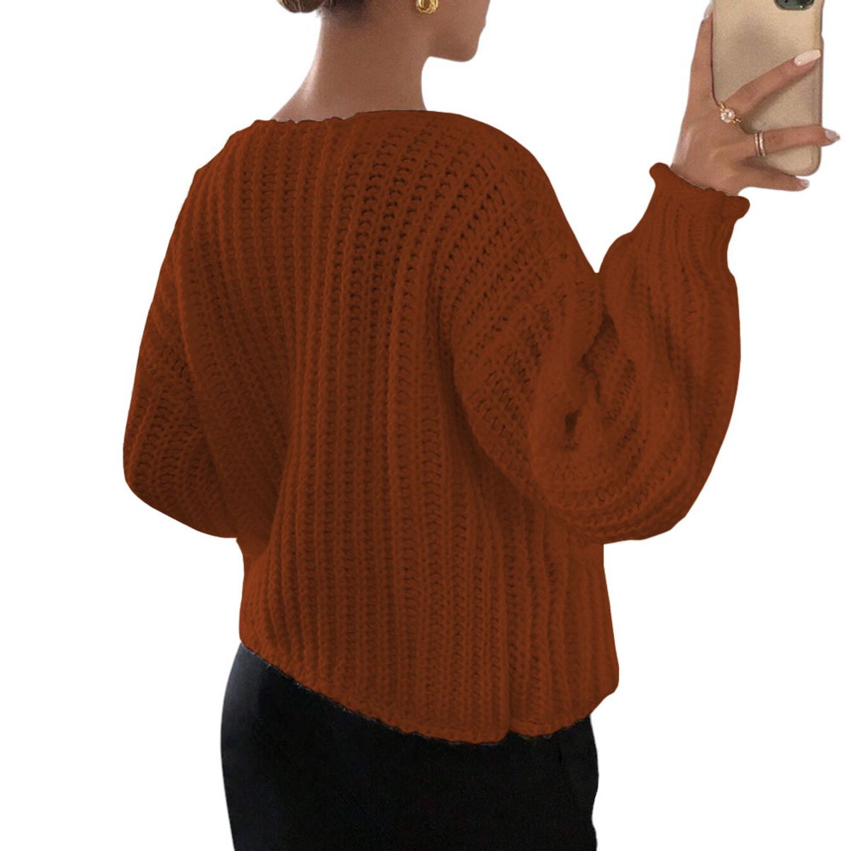 GENERICO - Chompa Mujer Hilo Bolsillos Botones 359G-30 Color Camel