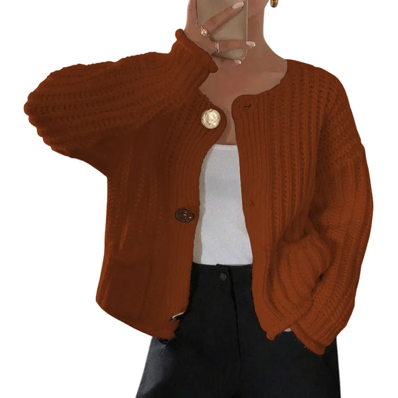 GENERICO - Chompa Mujer Hilo Bolsillos Botones 359G-30 Color Camel