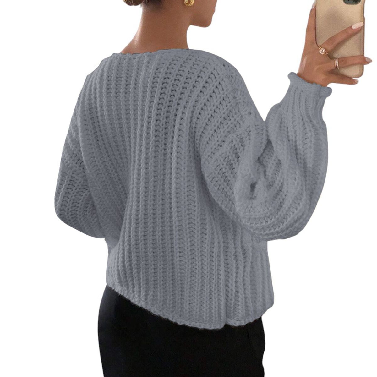 GENERICO - Chompa Mujer Hilo Bolsillos Botones 359G-30 Color Gris