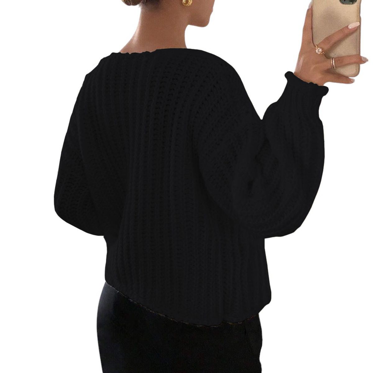 GENERICO - Chompa Mujer Hilo Bolsillos Botones 359G-30 Color Negro