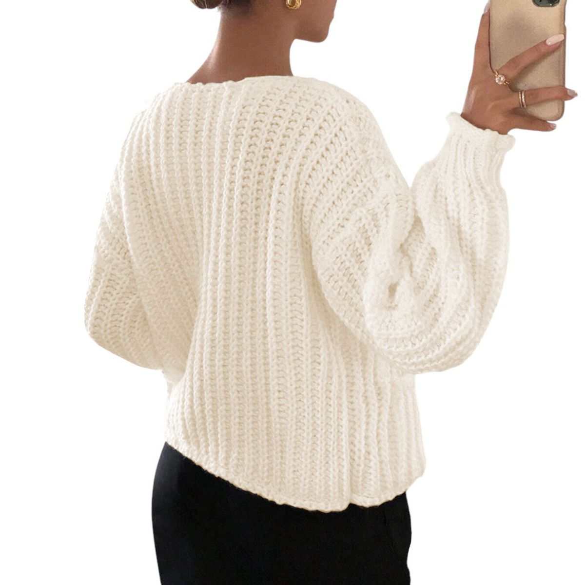 GENERICO - Chompa Mujer Hilo Bolsillos Botones 359G-30 Color Perla