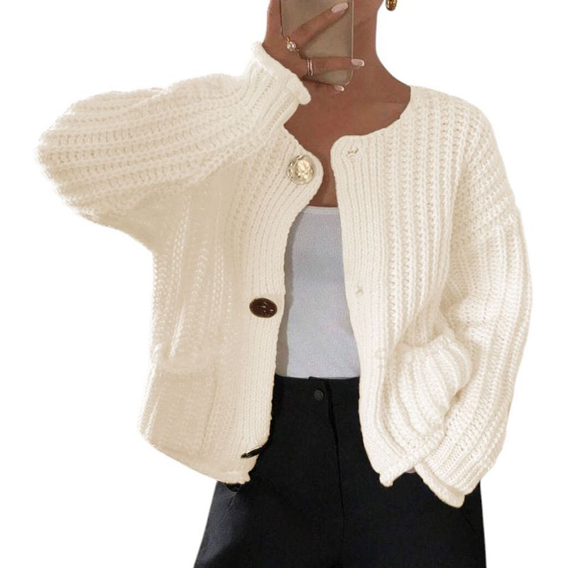 GENERICO - Chompa Mujer Hilo Bolsillos Botones 359G-30 Color Perla