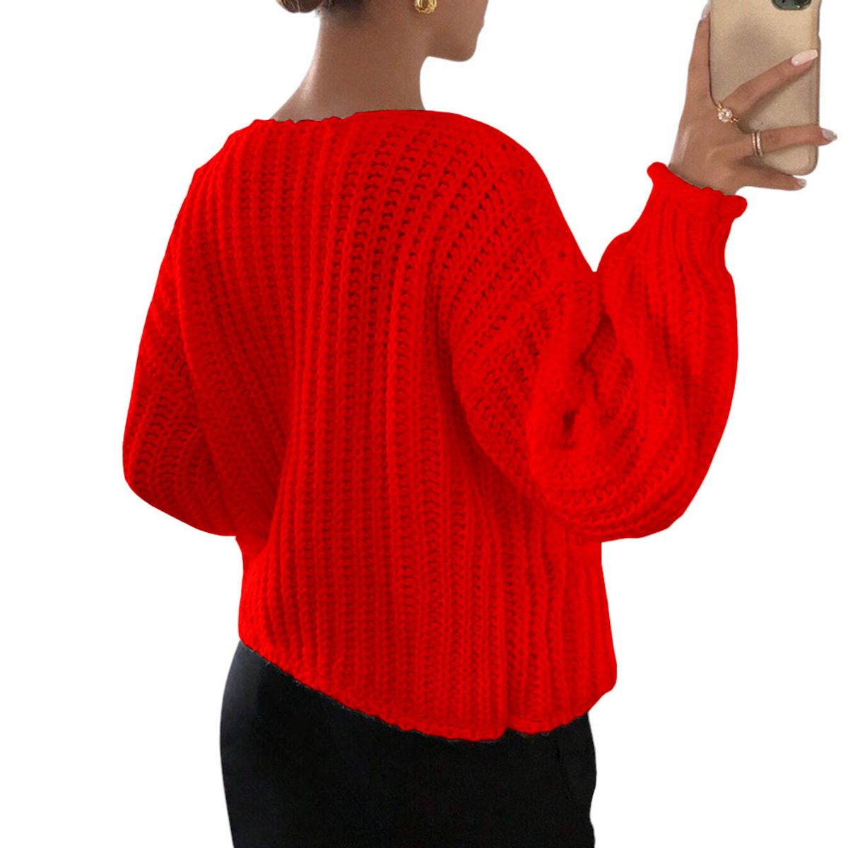 GENERICO - Chompa Mujer Hilo Bolsillos Botones 359G-30 Color Rojo