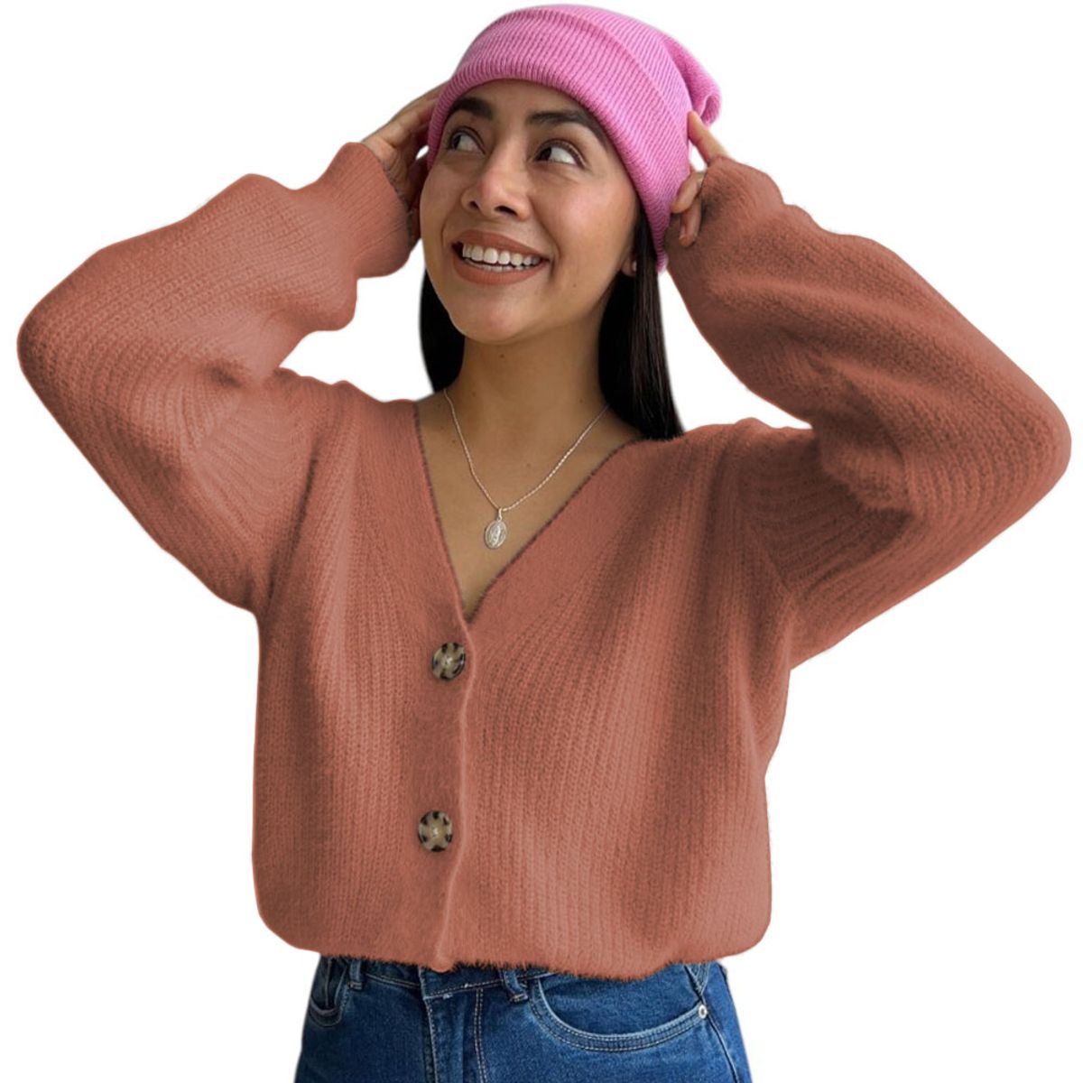 GENERICO - Chompa Mujer Mlarga Botones Moda 359G-25 Color Camel