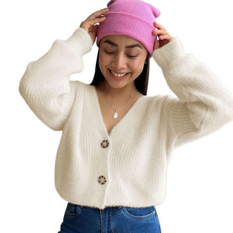 GENERICO - Chompa Mujer Mlarga Botones Moda 359G-25 Color Perla