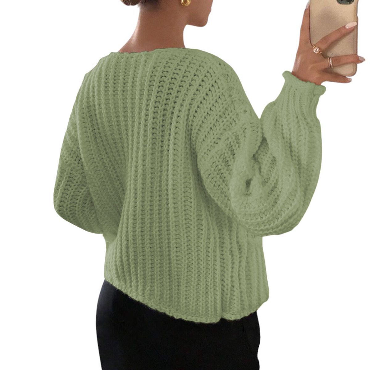 GENERICO - Chompa Mujer Hilo Bolsillos Botones 359G-30 Color Manzana