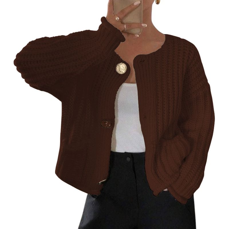 GENERICO - Chompa Mujer Hilo Bolsillos Botones 359G-30 Color Marron