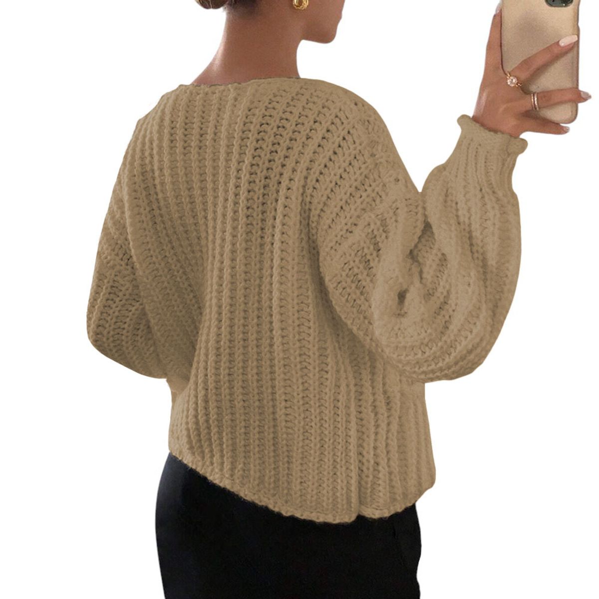 GENERICO - Chompa Mujer Hilo Bolsillos Botones 359G-30 Color Vainila