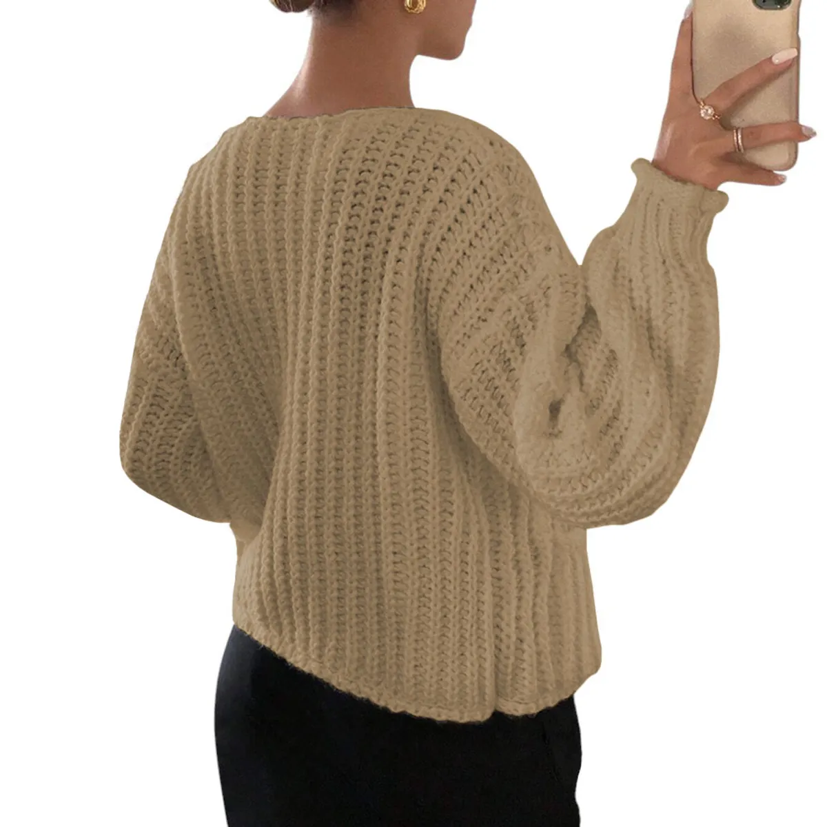 GENERICO - Chompa Mujer Hilo Bolsillos Botones 359G-30 Color Vainila