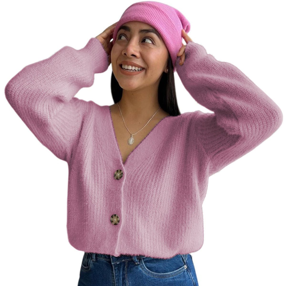 GENERICO - Chompa Mujer Mlarga Botones Moda 359G-25 Color Rosado