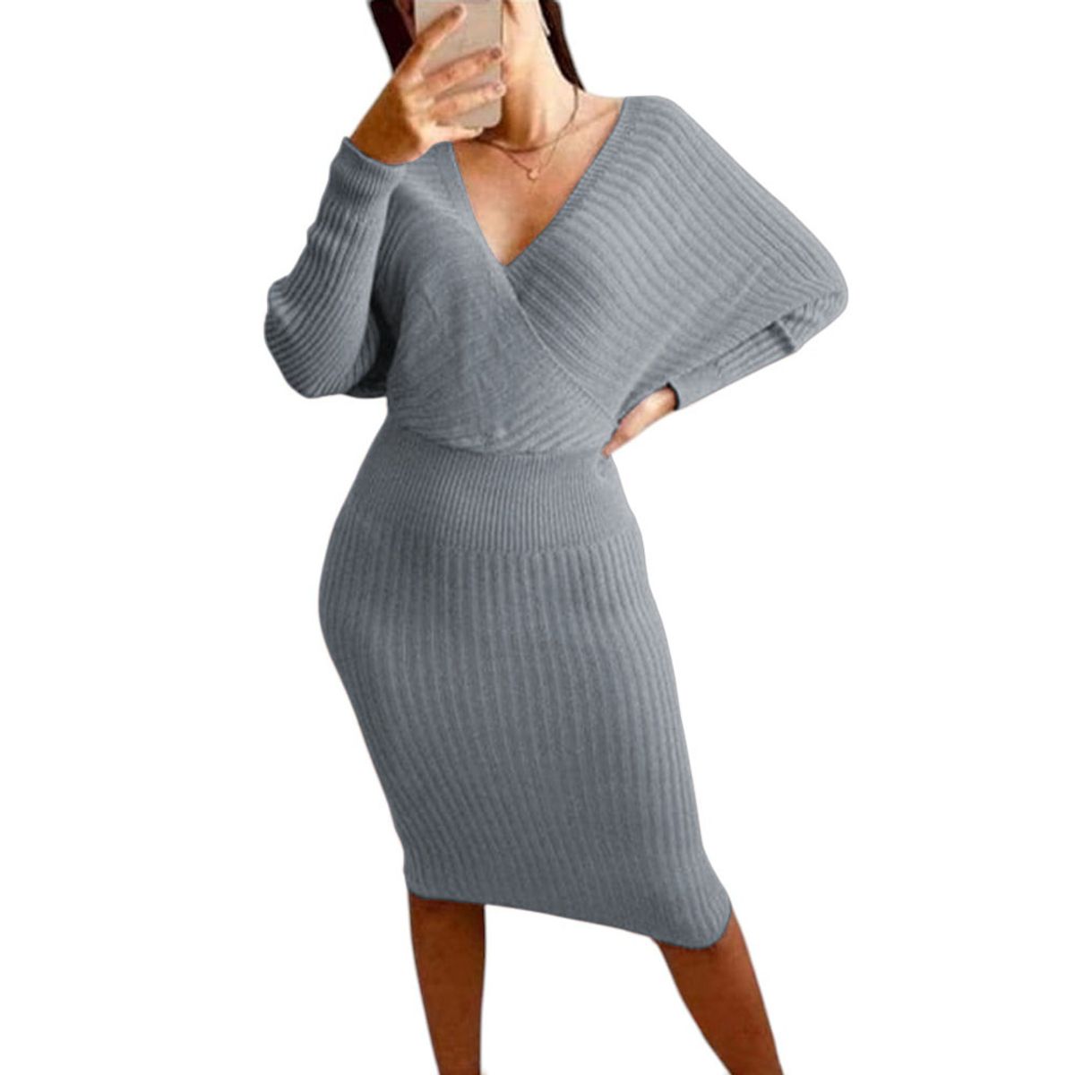 GENERICO - Vestido Mujer Hilo Cruzado Mlarga 359G-27 Color Plomo