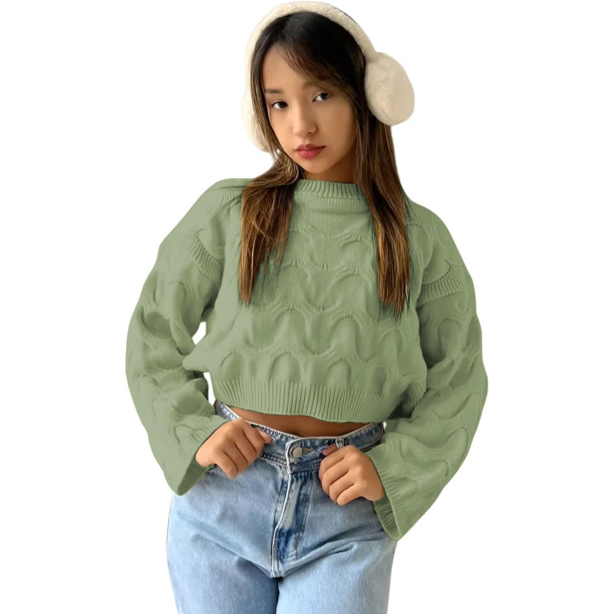 GENERICO - Chompa Mujer Cerrada Hilo Frances 359G-23 Color Olivo