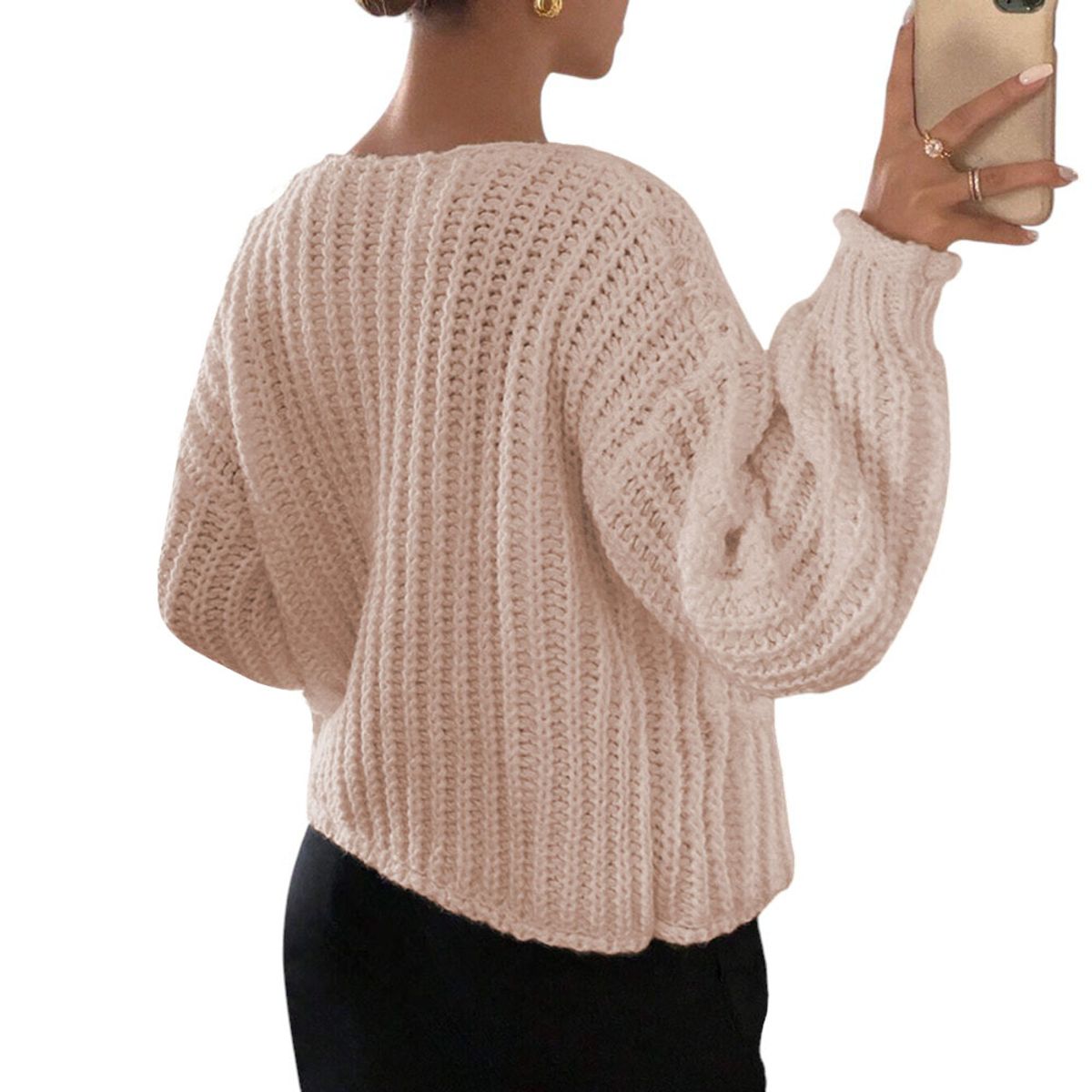 GENERICO - Chompa Mujer Hilo Bolsillos Botones 359G-30 Color Api