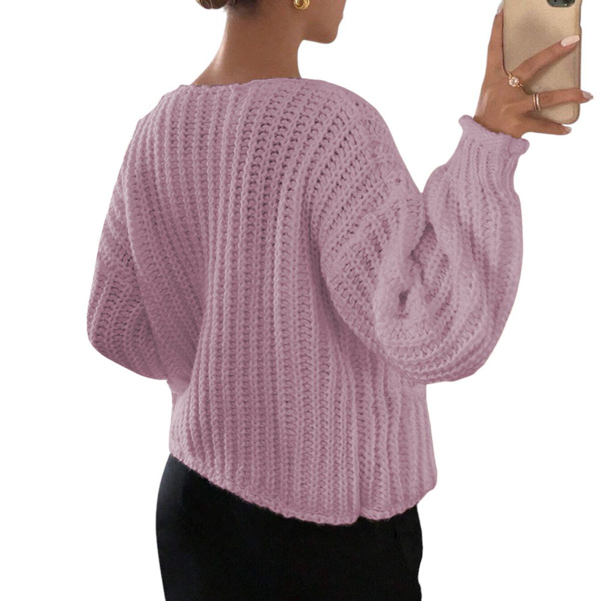 GENERICO - Chompa Mujer Hilo Bolsillos Botones 359G-30 Color Palo Rosa