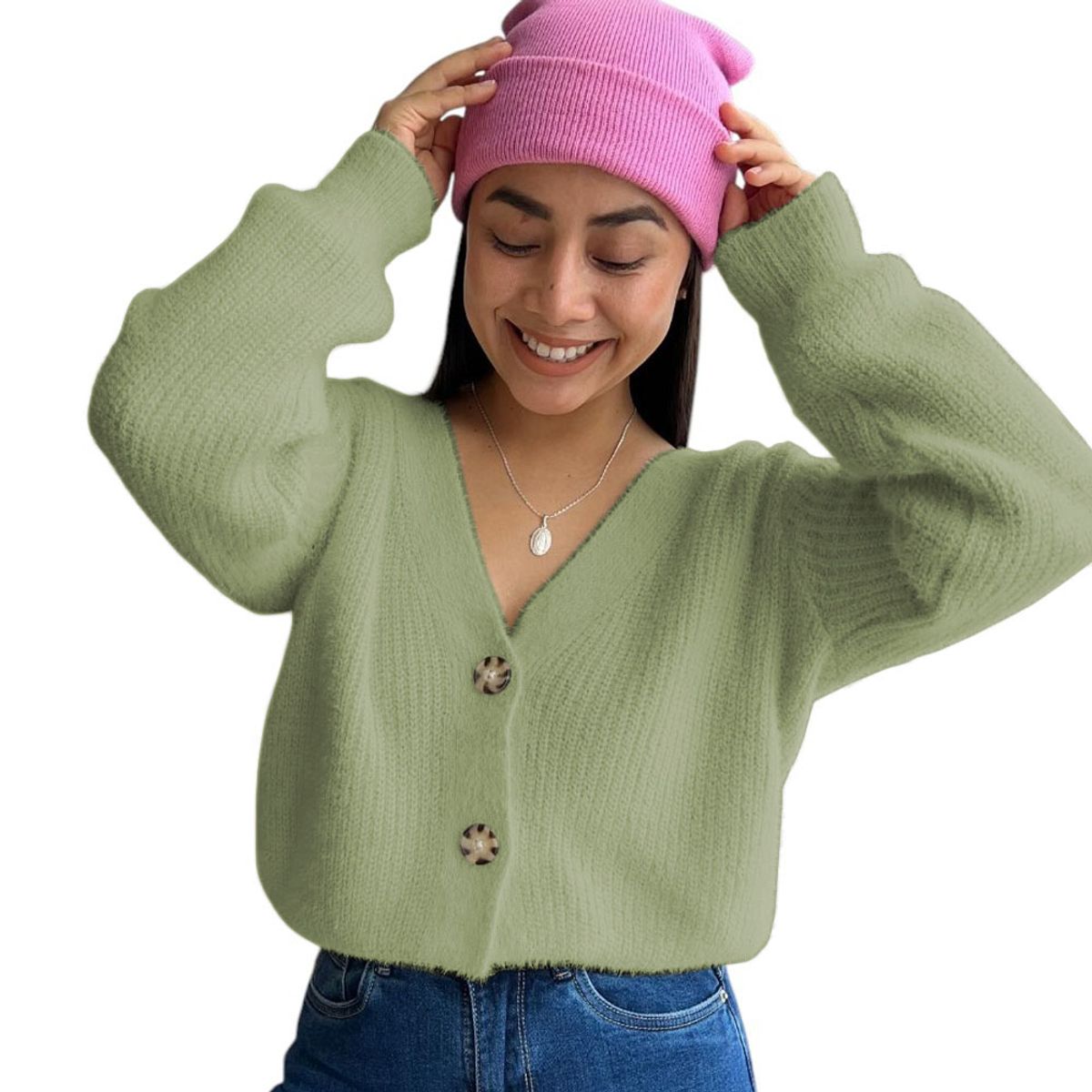 GENERICO - Chompa Mujer Mlarga Botones Moda 359G-25 Color Olivo