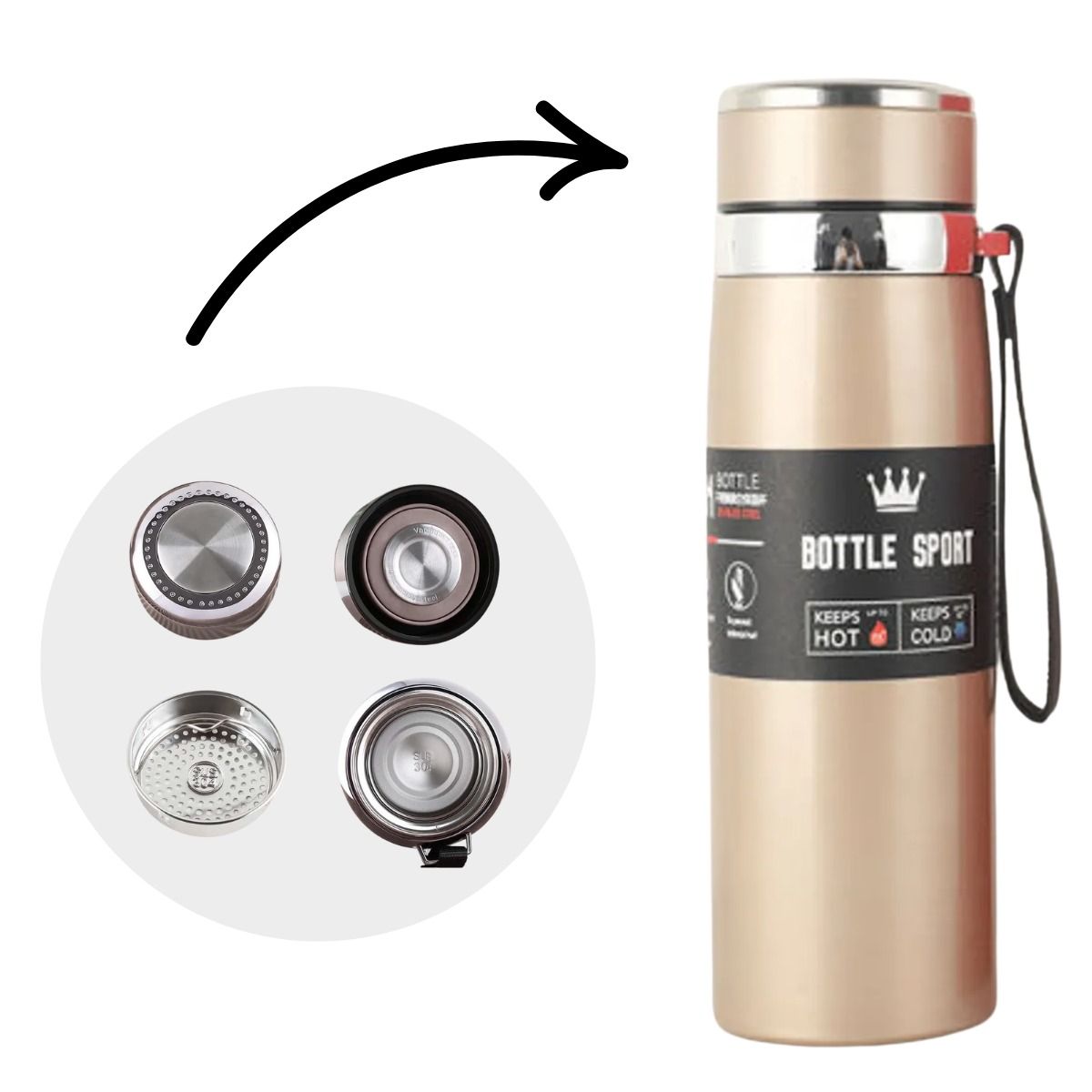 GENERICO - Termo de Acero Inoxidable 1 Litro - Dorado