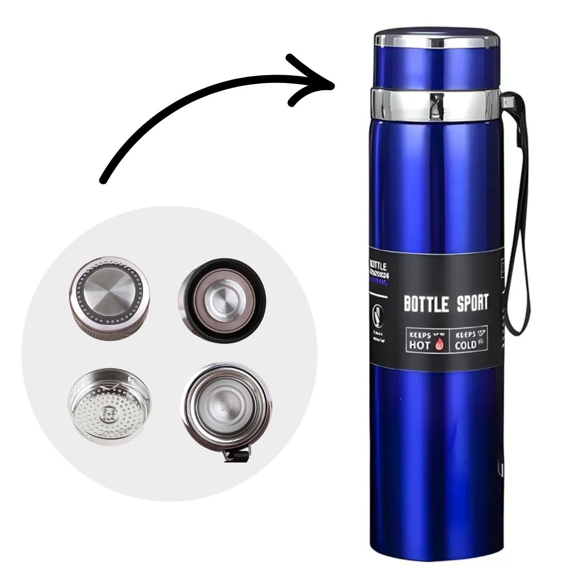 GENERICO - Termo de Acero Inoxidable 1 Litro - Negro