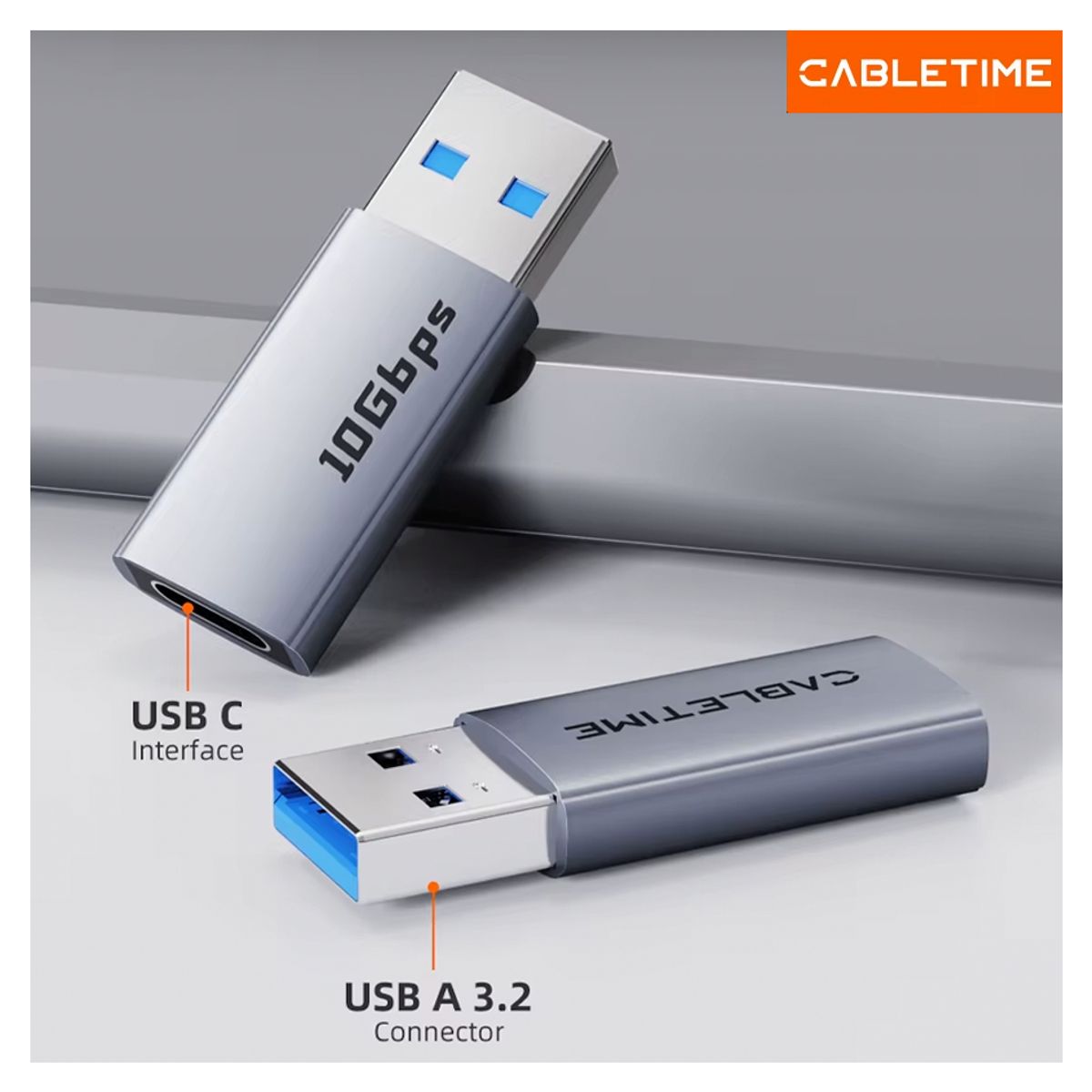 GENERICO - Adaptador Usb 3.2 Gen 2 10Gbps Usb Tipo A a tipo C cabletime
