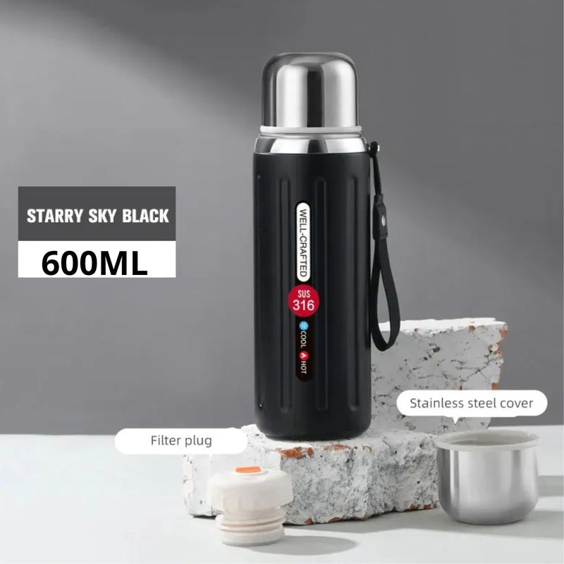 GENERICO - Termo Premium Vacuum 600ml Acero Inoxidable - Negro