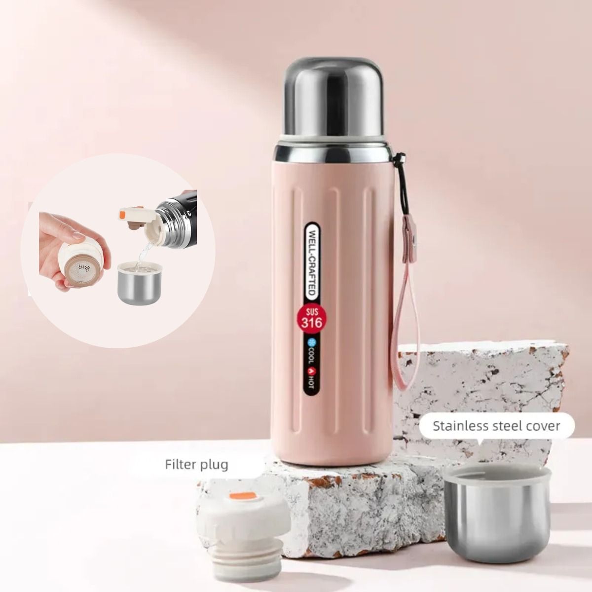 GENERICO - Termo Premium Vacuum 600ml Acero Inoxidable - Rosado