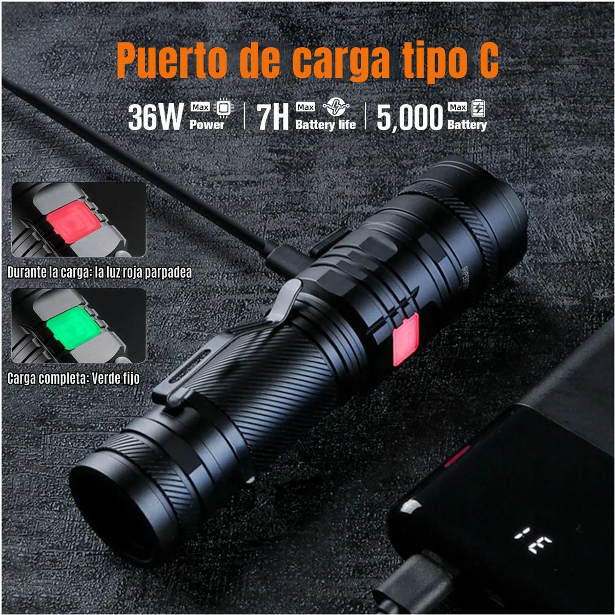 SUPER - Linterna de Mano Militar Recargable y Profesional  P90 Zoom SuperFire